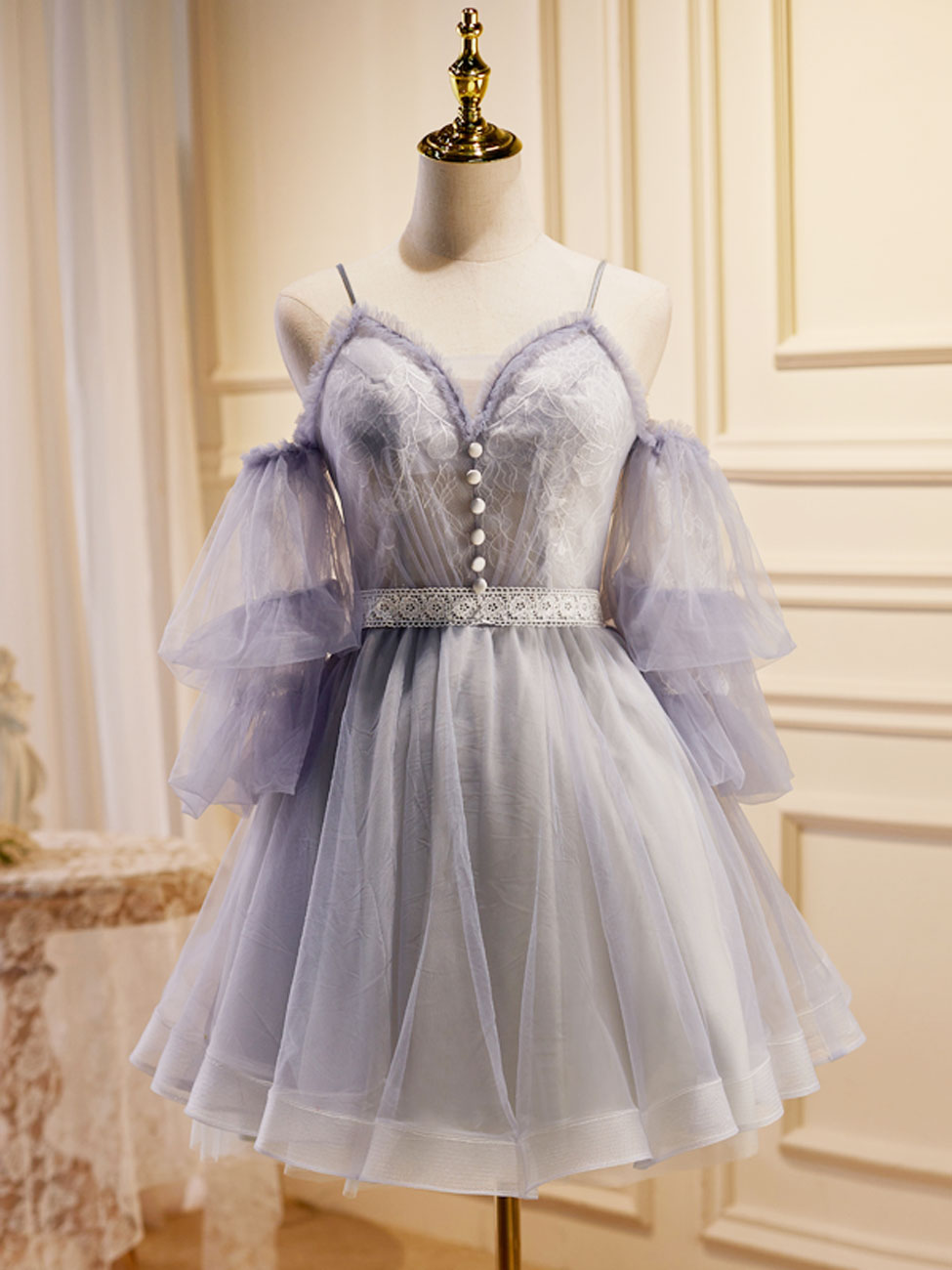 Light Purple A-Line Tulle Lace Short Prom Dresses, Light Purple Homecoming Dresses US 14 / Light Purple