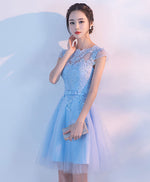 Light Blue A Line Tulle Lace Short Prom Dress, Homecoming Dress