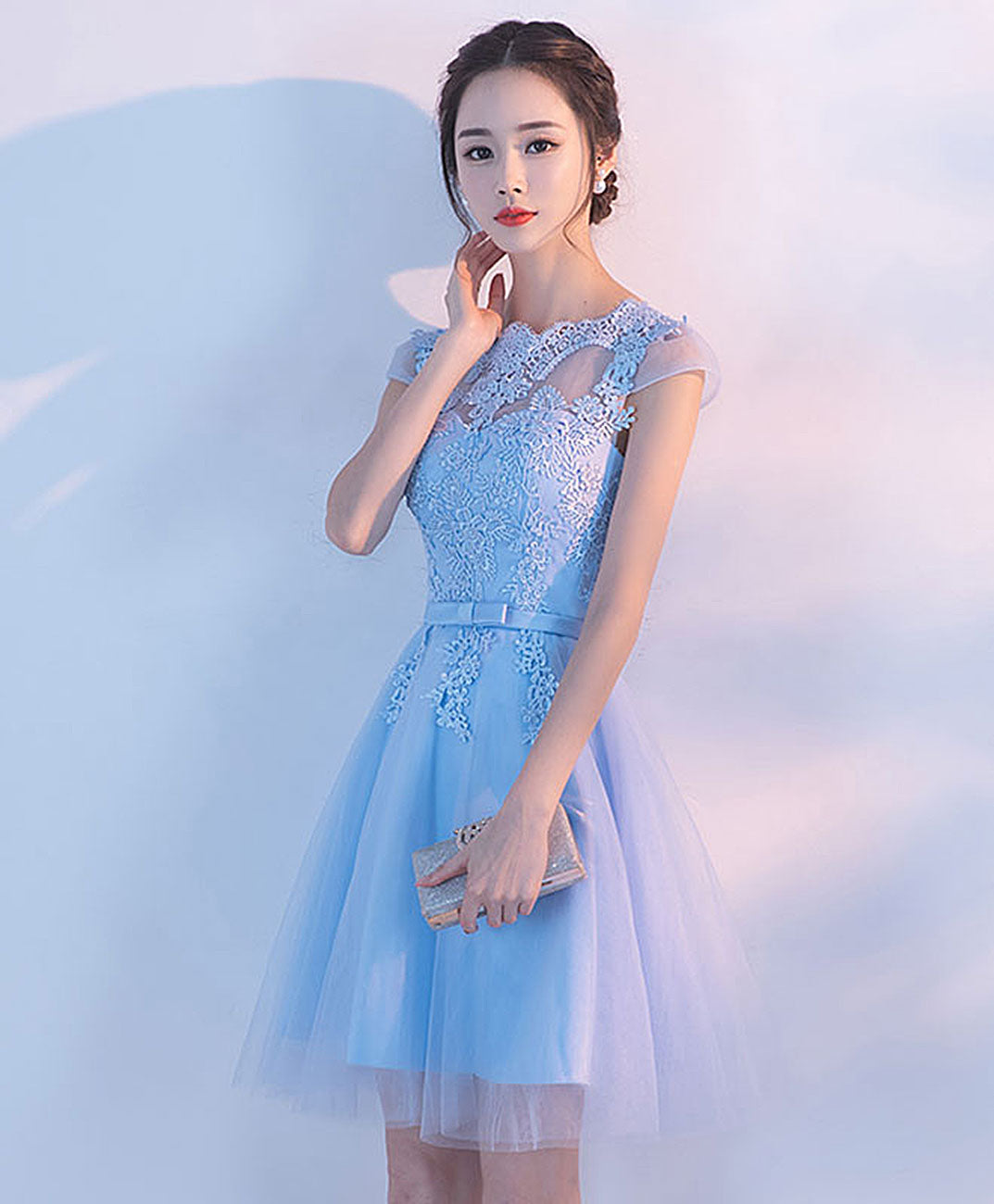 Light Blue A Line Tulle Lace Short Prom Dress, Homecoming Dress US 12 / Blue Light Blue A Line Tulle Lace Short Prom Dress, Homecoming Dress US 12 / Blue