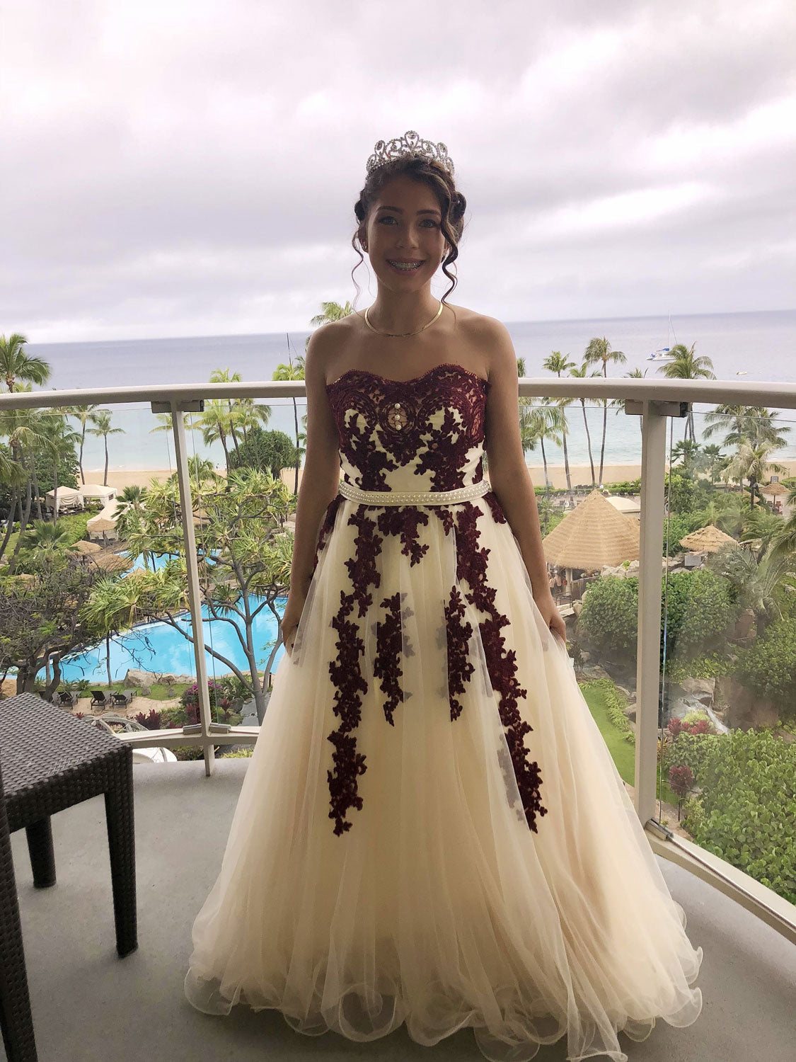 Burgundy Sweetheart Tulle Long Prom Dress, Burgundy Evening Dress