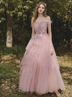 Pink Sweetheart Tulle Long Prom Dress, Pink Tulle Formal Dress