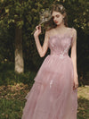 Pink Sweetheart Tulle Long Prom Dress, Pink Tulle Formal Dress