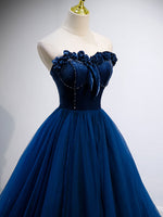 Simple A Line Blue Tulle Long Prom Dress, Blue Tulle Formal Dress