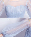 Blue Round Neck Tulle Blue Long Prom Gown, Blue Evening Dress