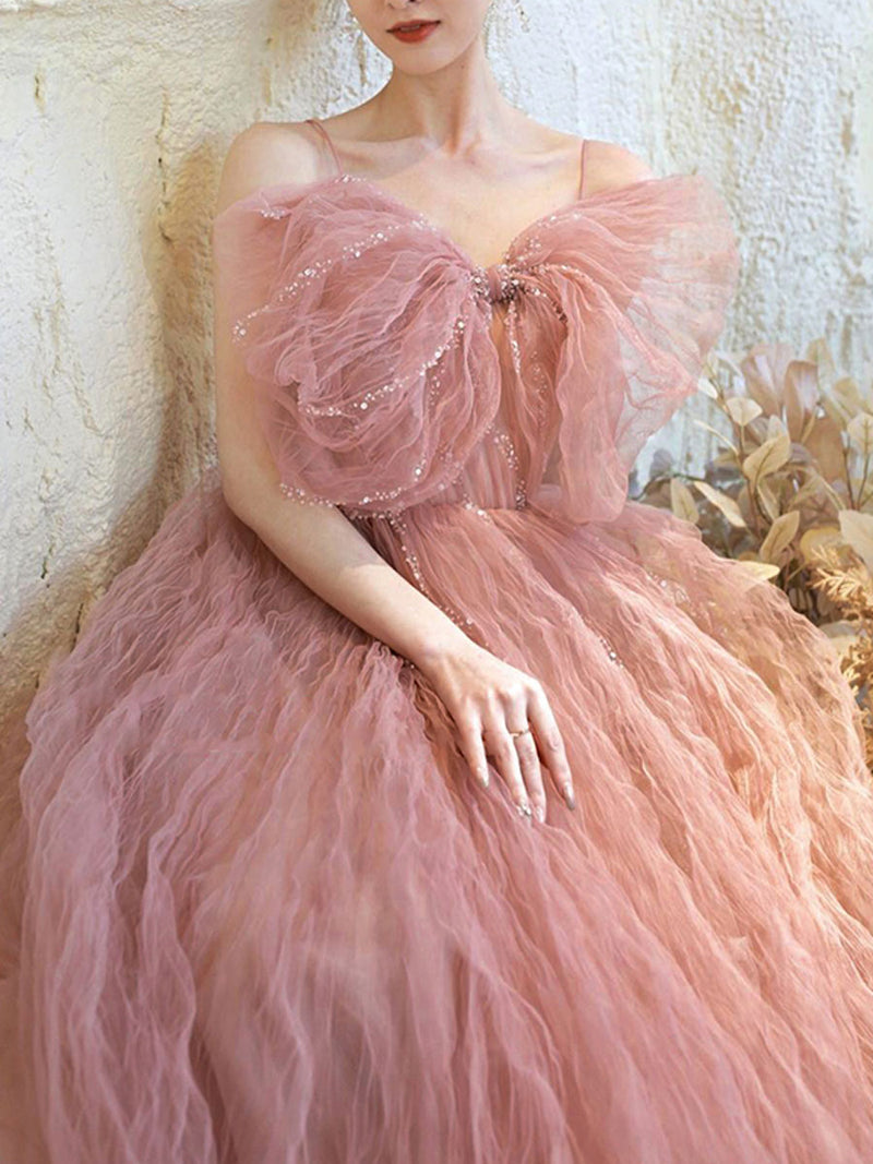 A line Pink Long Prom Dresses, Tulle Long Formal Graduation Dresses With Sequin Beading US 2 / Custom Color A line Pink Long Prom Dresses, Tulle Long Formal Graduation Dresses With Sequin Beading US 2 / Custom Color