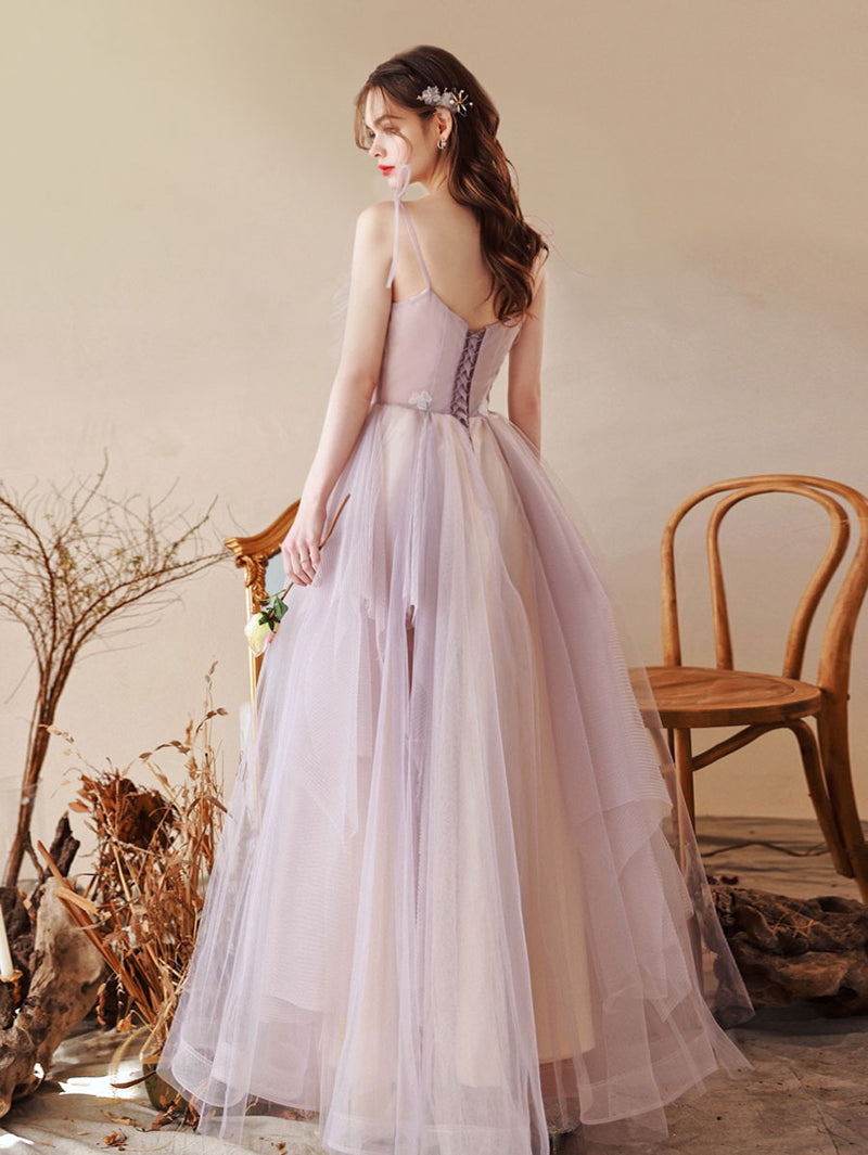 A-Line Tulle Lace A line Long Light Purple Prom Dresses, Tulle Formal shopluu A-Line Tulle Lace A line Long Light Purple Prom Dresses, Tulle Formal shopluu