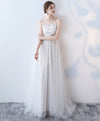 White Round Neck Tulle Lace Long Prom Dress White Formal Dress