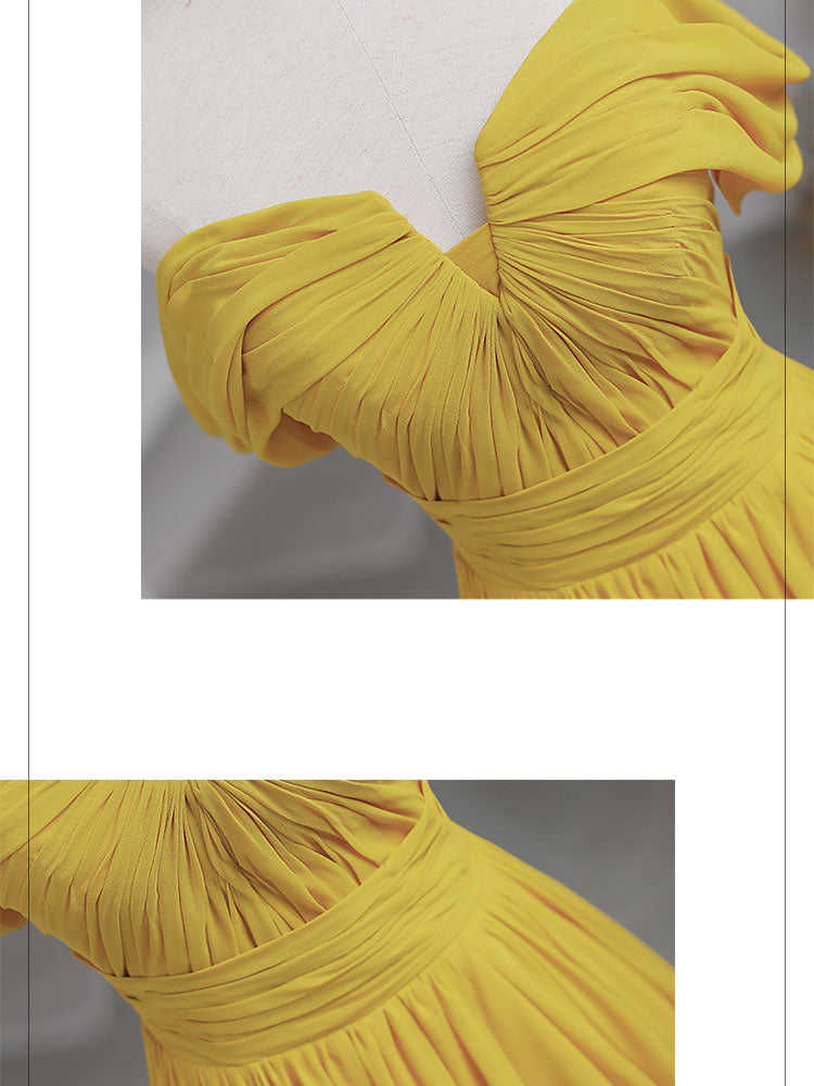 Yellow Chiffon Long Prom Dress, A-Line Off the Shoulder Evening Dress US 4 / Custom Color Yellow Chiffon Long Prom Dress, A-Line Off the Shoulder Evening Dress US 4 / Custom Color