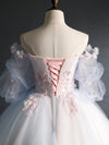 Pink Tulle Lace Applique Long Prom Dress, Tulle Lace Sweet 16 Dress