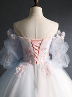 Pink Tulle Lace Applique Long Prom Dress, Tulle Lace Sweet 16 Dress