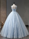 Blue A-Line Tulle Long Prom Dress