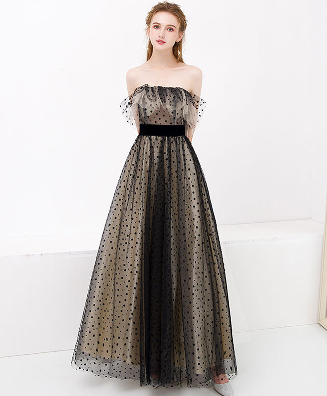 Black Tulle Long Prom Dress, Black Tulle Evening Dress