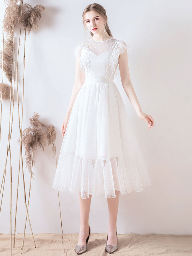 White Tulle Short Prom Dress, Tulle Lace Short Bridesmaid Dresses