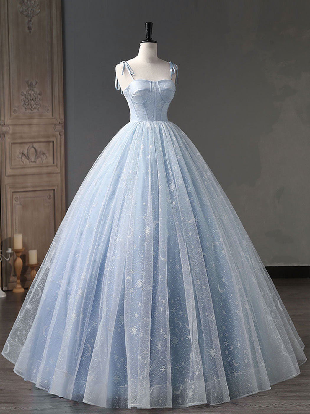 Blue A-Line Tulle Long Prom Dress, Blue Formal Sweet 16 Dress Custom Size / Custom Color Blue A-Line Tulle Long Prom Dress, Blue Formal Sweet 16 Dress Custom Size / Custom Color