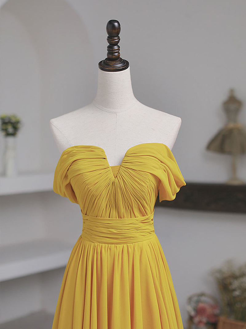 Simple Yellow Off Shoulder Long Prom Dress, Yellow Chiffon Graduation shopluu Simple Yellow Off Shoulder Long Prom Dress, Yellow Chiffon Graduation shopluu