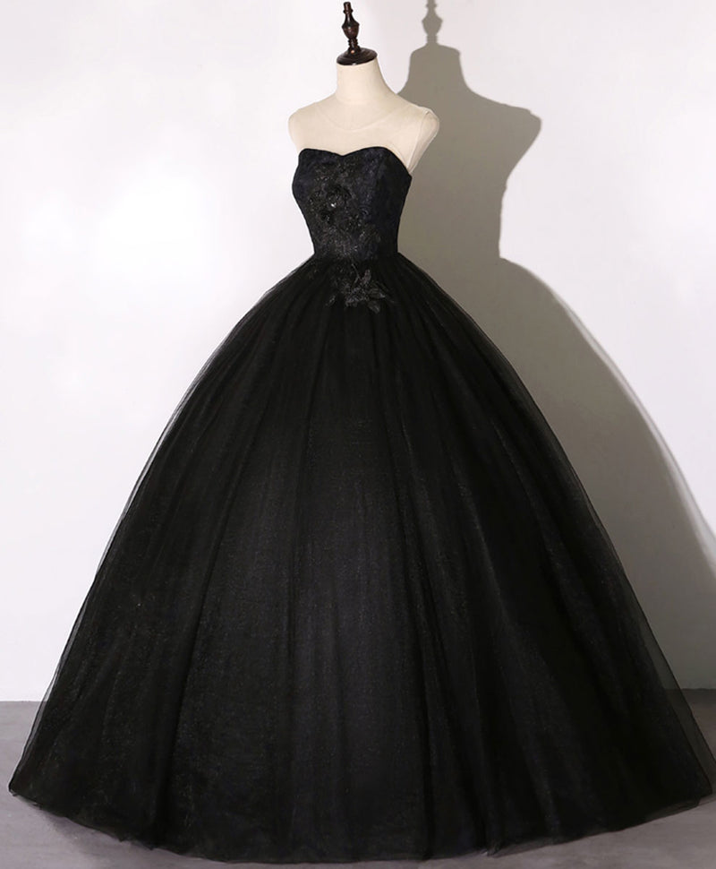 Black Sweetheart Neck Tulle Long Prom Dress Black Evening Dress