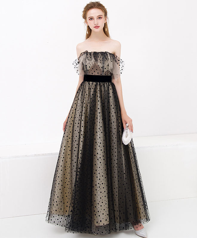 Black Tulle Long Prom Dress, Black Tulle Evening Dress