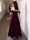 Simple Velvet Tea Length Prom Dresses, Burgundy Velvet Evening Dresses