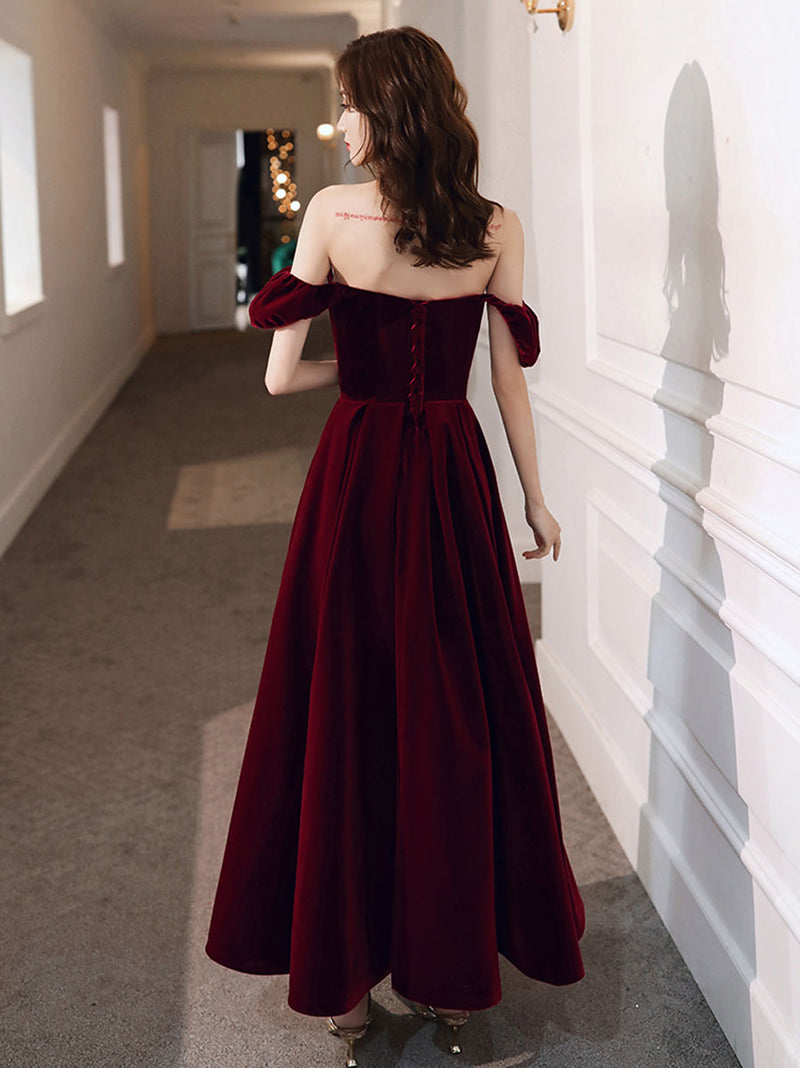 Simple Velvet Tea Length Prom Dresses, Burgundy Velvet Evening Dresses shopluu Simple Velvet Tea Length Prom Dresses, Burgundy Velvet Evening Dresses shopluu