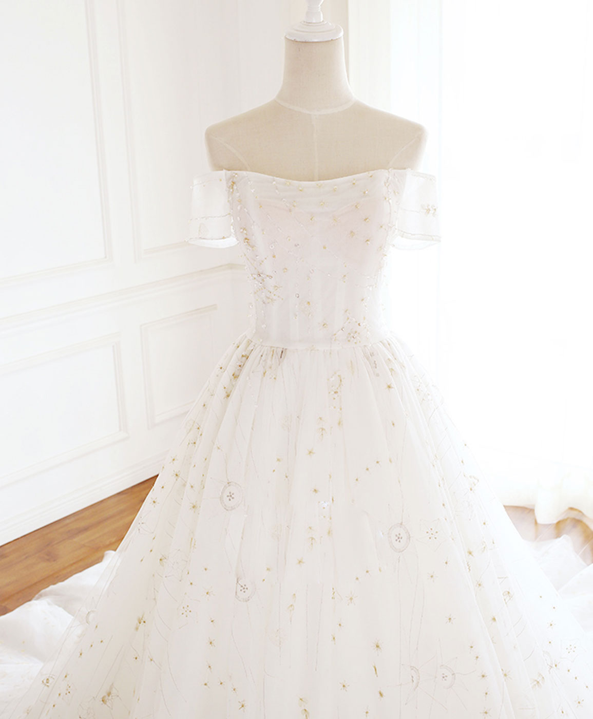 A-Line Tulle Lace Long Prom Dress Tulle Lace Evening Dress
