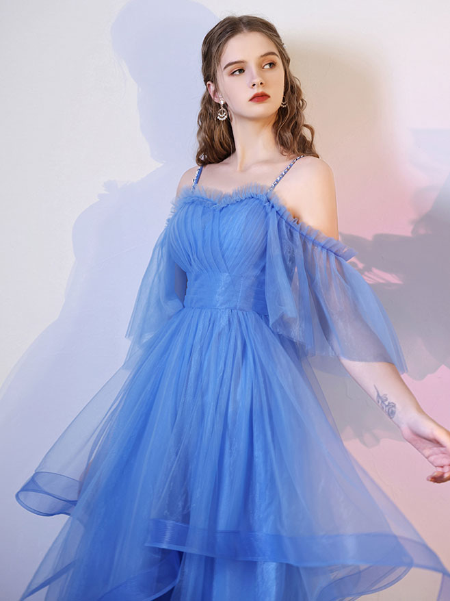 Simple Blue Tulle Short Prom Dress, Puffy Blue Homecoming Dress