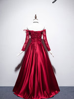 Burgundy Sweetheart Lace Satin Long Prom Dress Burgundy Evening Dress