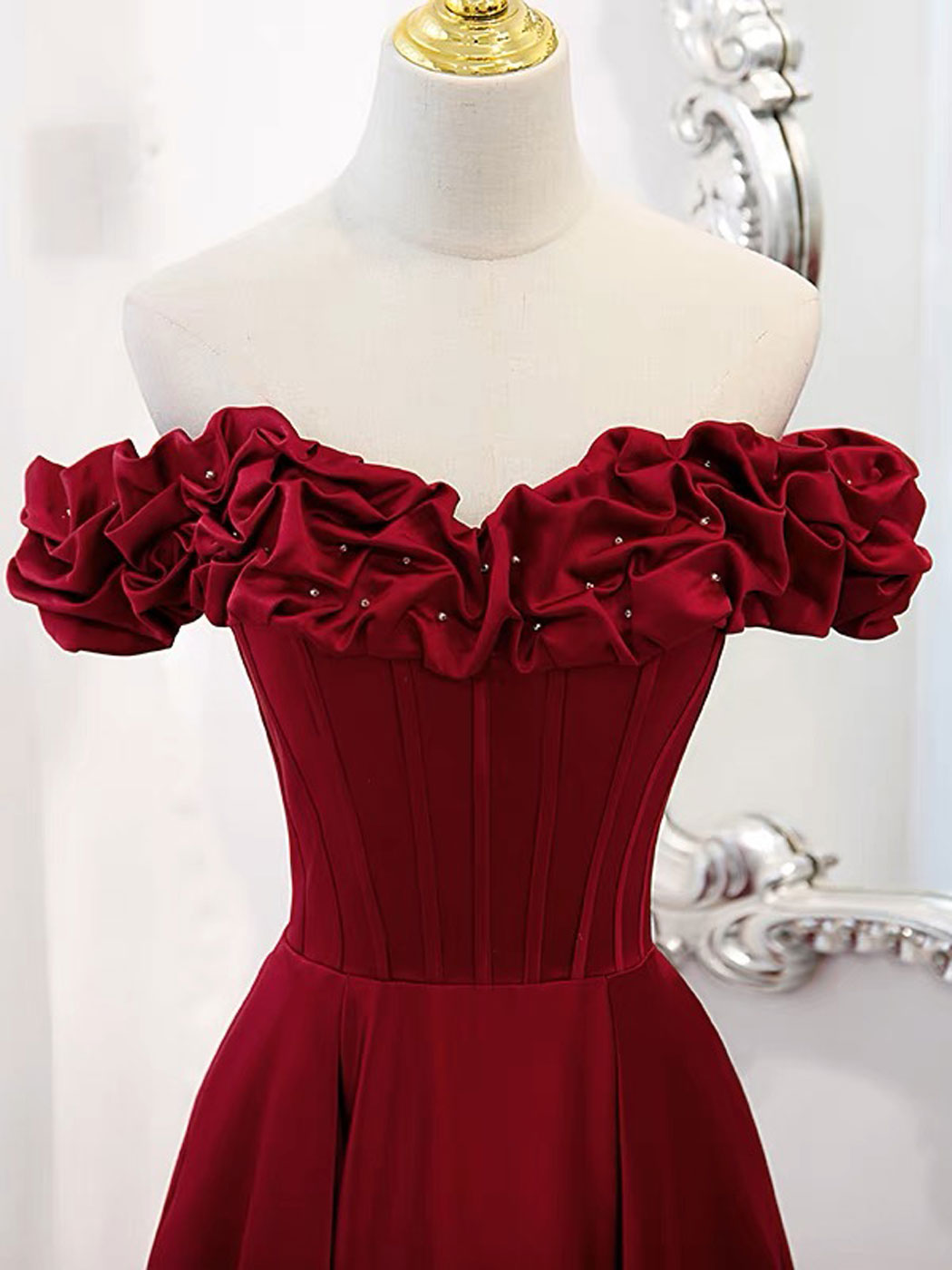 Satin Burgundy Evening Dress