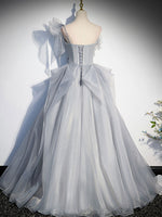 Gray Sweetheart Tulle Long Prom Dress, Gray Evening Dress