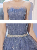 Blue Tulle Sequin Short Prom Dress, Blue Puffy Cute Homecoming Dresses