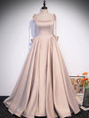 Champagne A-Line Satin Long Prom Dress, Champagne Evening Dresses