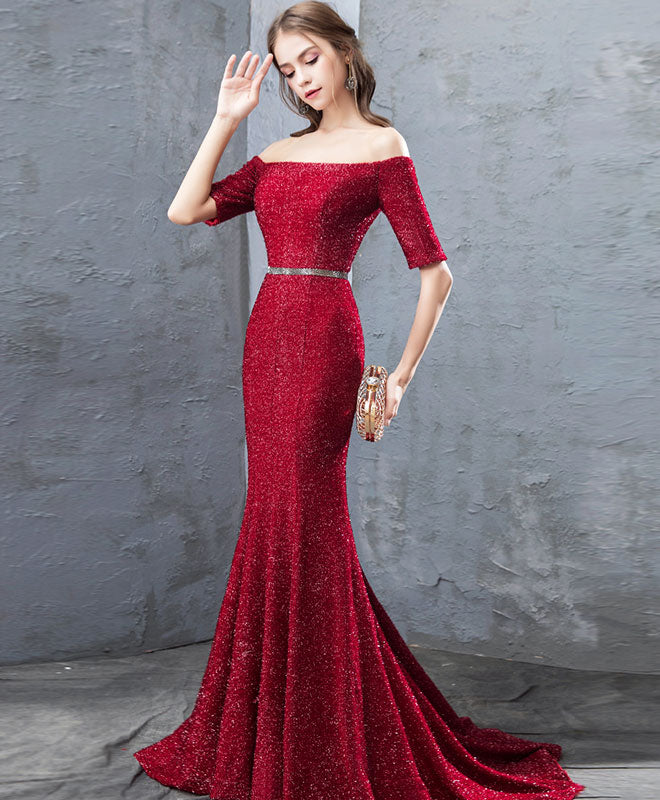 Unique Burgundy Mermaid Long Prom Dress, Burgundy Evening Dress – shopluu