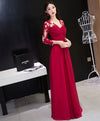 Burgundy Chiffon Lace Long Prom Dress, Bridesmaid Dress