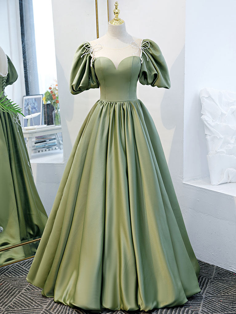 Simple Green Satin Long Prom Dress, Green Evening Dress US 10 / Custom Color