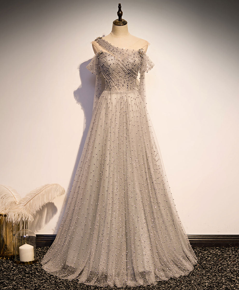 silver graduation dress Off the Shoulder Gray Prom Dresses, Silver Gray Off Shoulder Long Formal Dresses, Custom Size / Custom Color / No Rush Look stunning in this stunning Spaghetti Straps Long Silver Tulle Prom Evening Dress With Split PSK369 Gray Tulle One Shoulder Long