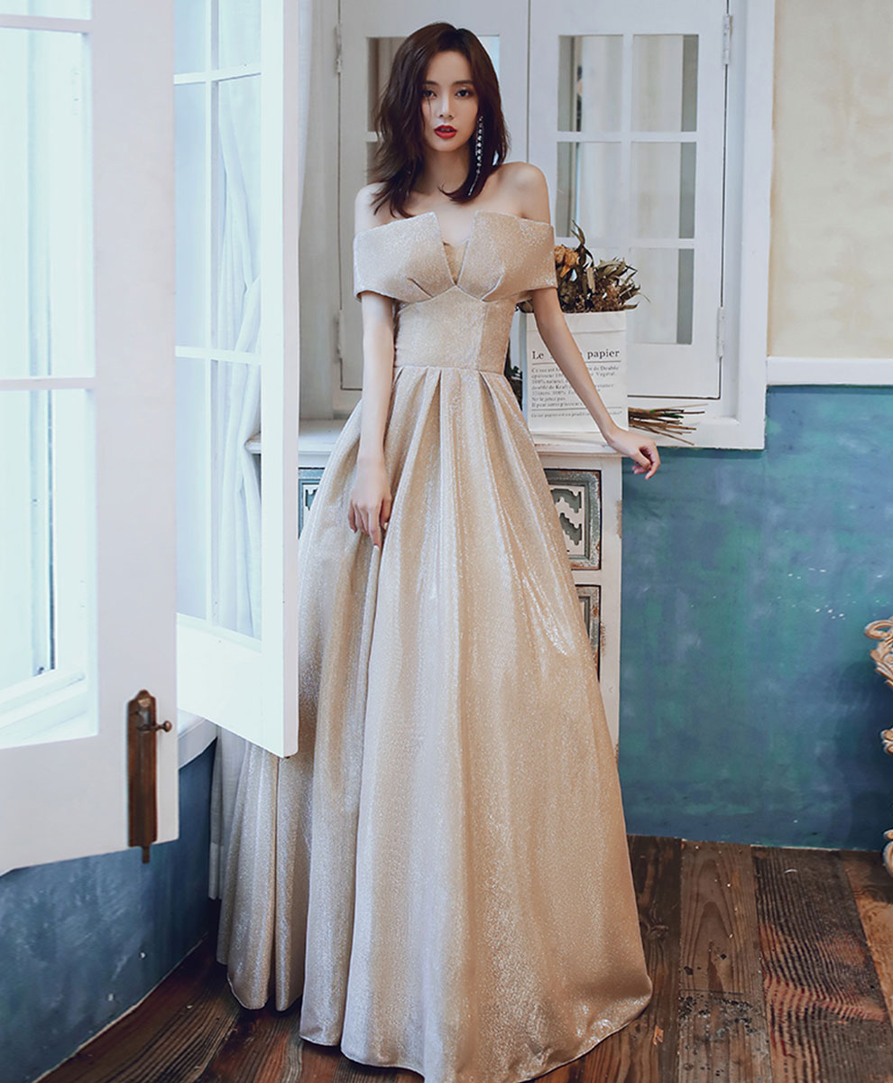 Simple Champagne Long Prom Dress, Champagne Formal Graduation Dress