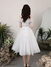 Gray White Lace Short Prom Dress White Tulle Lace Homecoming Dress