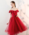 Aline Red Satin/Tulle Short Prom Dresses, Red Formal Homecoming Dresses