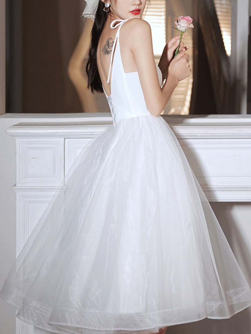 Simple White V Neck Short Prom Dress, White Homecoming Dress