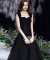 Black Tulle Off Shoulder Long Prom Dress, Black Formal Graduation Dresses
