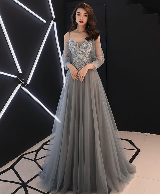 Lace Gray Dressy Dresses Round Neck Light Gray Lace Prom Dresses