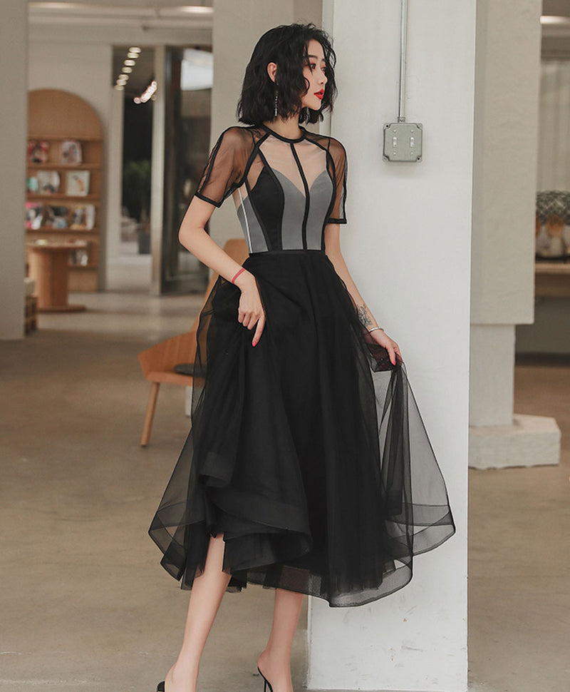 Black Tulle Short Prom Dress , A Line Black Homecoming Dress