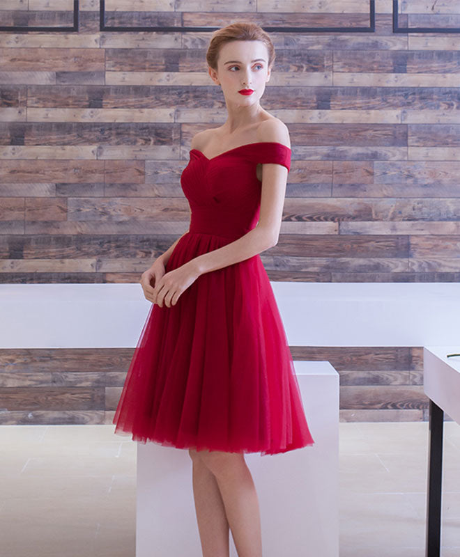 Simple Burgundy Tulle Short Prom Dress, Burgundy Homecoming Dress