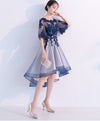 Blue Lace Tulle Short Prom Dress, Blue Lace Homecoming Dress
