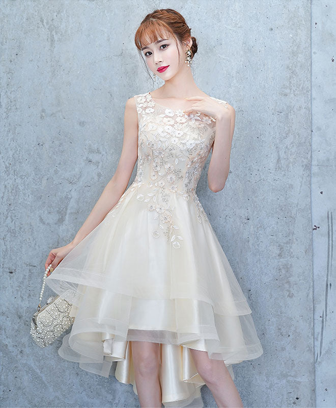 Light Champagne Tulle Lace Prom Dress, Light Champagne Homecoming Dress