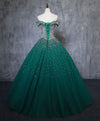 Green Tulle Sequin Long Prom Gown, Green Sequin Sweet 16 Dress