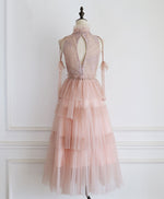 Pink Tulle Lace Prom Dress, Tulle Lace Homecoming Dress