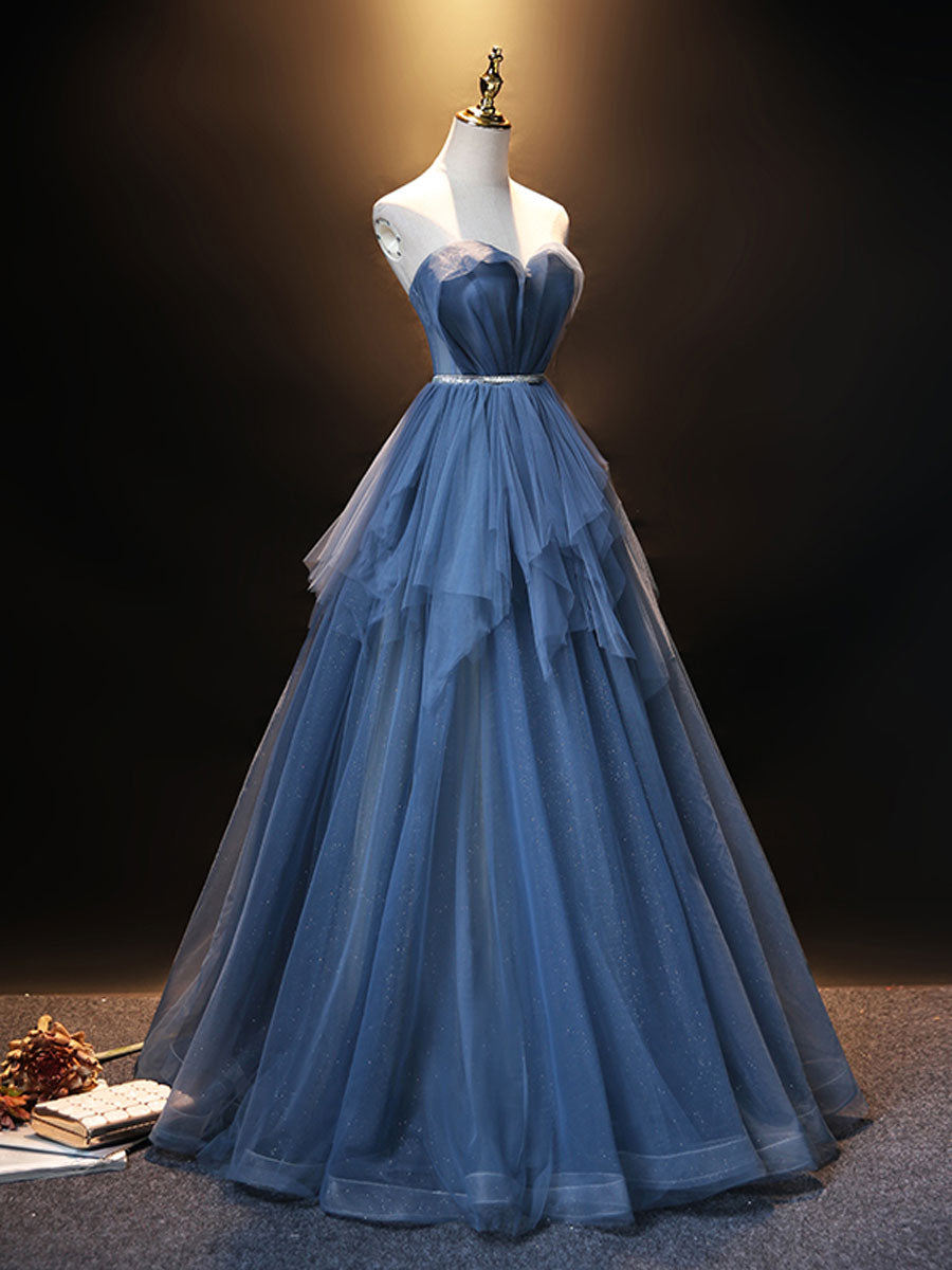 Blue Sweetheart Neck Tulle Long Prom Dress Blue evening dress