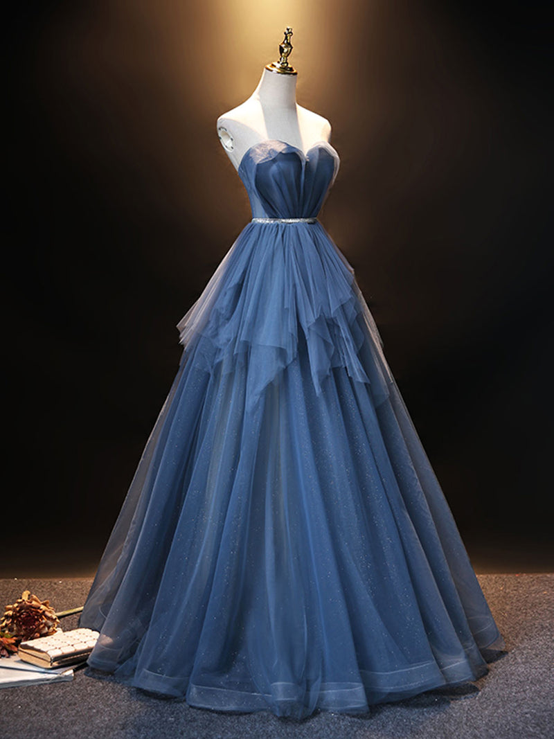 Blue Sweetheart Neck Tulle Long Prom Dress Blue evening dress shopluu Blue Sweetheart Neck Tulle Long Prom Dress Blue evening dress shopluu