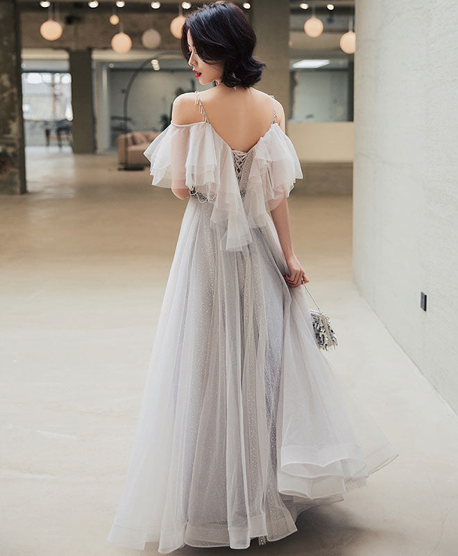 Elegant Off Shoulder Tulle Long Prom Dress, Tulle Evening Dress – shopluu