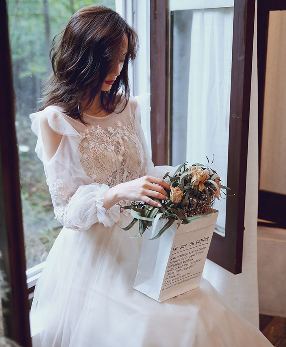 Light Champagne Long Prom Dress, Formal Evening Party Dress with Lace